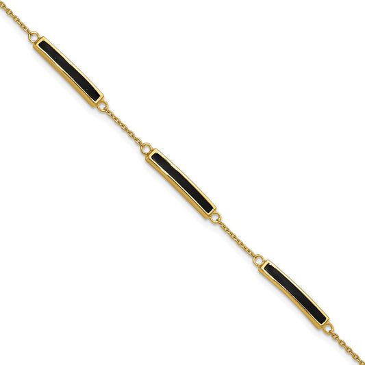 Sterling Silver Gold-plated Polished Black Enameled Bars 7 inch with 0.5 inch extension Bracelet QG6862-7