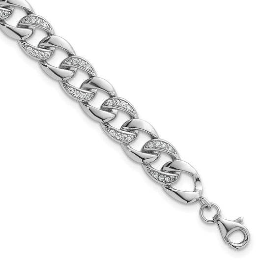 Sterling Silver Rhodium-plated Polished CZ 8.00mm Curb Link 7 Inch with 1.5 Inch Extension Bracelet QG6867-7