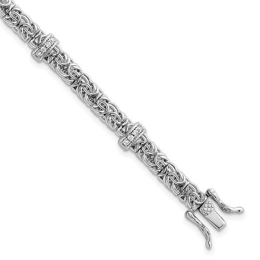 Sterling Silver Rhodium-plated Polished CZ and Byzantine Link 7.75 Inch Bracelet QG6870-7.75