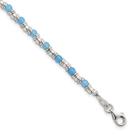 Sterling Silver Polished Blue Agate Beaded 7.5 inch Bracelet QG6871-7.5