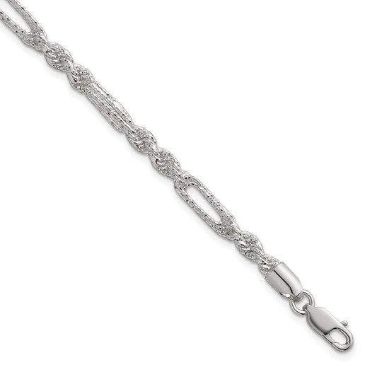 Sterling Silver Polished Textured 4.5mm Figaro Rope 7.5 inch Bracelet QG6926-7.5