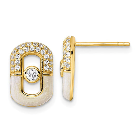 QG6979EGP Sterling Silver Gold-tone CZ and Champagne Enamel Rectangle Post Earrings