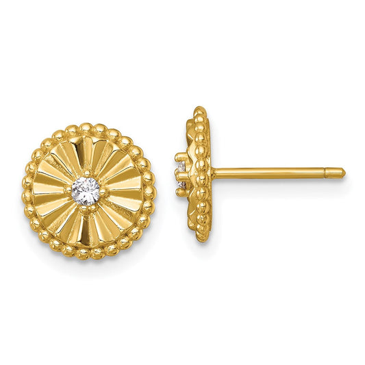 QG6980EGP Sterling Silver Gold-tone Polished Beaded and Textured CZ Circle Post Earrings