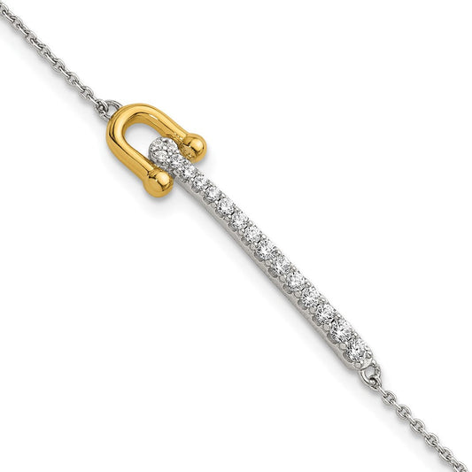 Sterling Silver Gold-tone CZ Polished 6.5 inch with 1 inch Extension Bracelet QG6982-6.5
