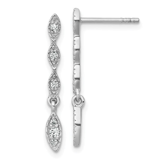 QG6988E Sterling Silver Rhodium-plated Polished Fancy CZ Drop Dangle Post Earrings