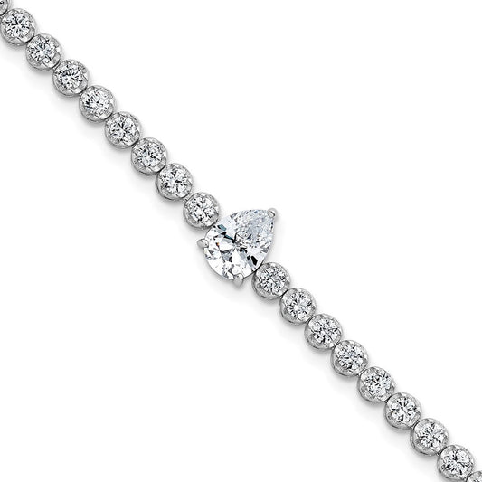 Sterling Silver Rhodium-plated Polished Round and Pear Teardrop CZ 7.25 Inch Bracelet QG6992-7.25