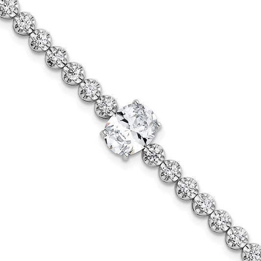 Sterling Silver Rhodium-plated Polished Fancy Oval and Round CZ 7.25 Inch Bracelet QG6993-7.25