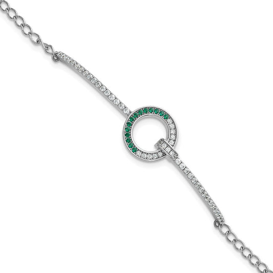 Sterling Silver Rhodium-plated White and Green CZ Open Circle 7.25 inch Bracelet QG7004-7.25