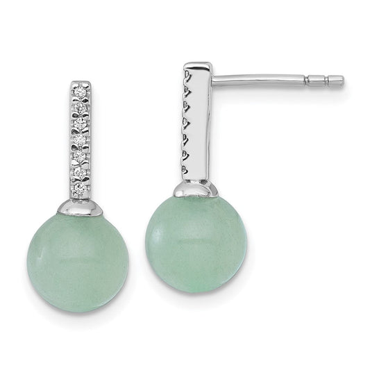 QG7104E Sterling Silver Rhodium-plated Aventurine and CZ Drop Post Earrings