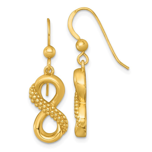 QG7115EGP Sterling Silver Gold-tone Polished and Textured Infinity Dangle Shepherd Hook Earrings