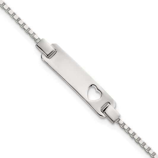 Sterling Silver Polished Cut-out Heart Box Link Childrens 5.5 inch with 0.5 inch Extension ID Bracelet QG7251-5.5