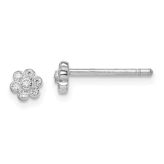 QGK177 Sterling Silver Madi K RH-plated CZ Flower Children's Post Earrings