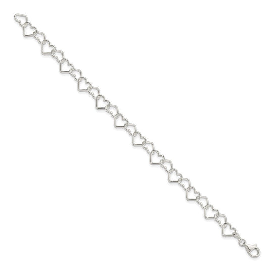Sterling Silver 8inch Polished Fancy Heart Link Bracelet QH278-7.5