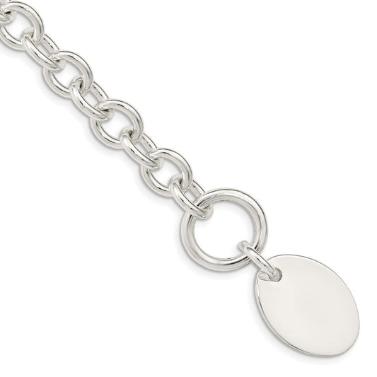 Sterling Silver Engraveable Oval Disc on Fancy Link Bracelet QH302-7.5
