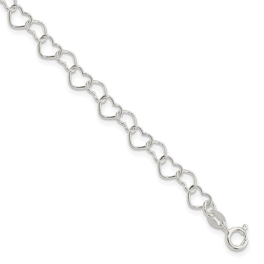 Sterling Silver 6inch Polished Fancy Heart Link Bracelet QH320-7