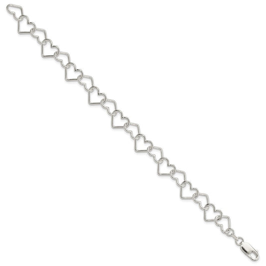 Sterling Silver 8inch Polished Fancy Large Heart Link Bracelet QH321-8