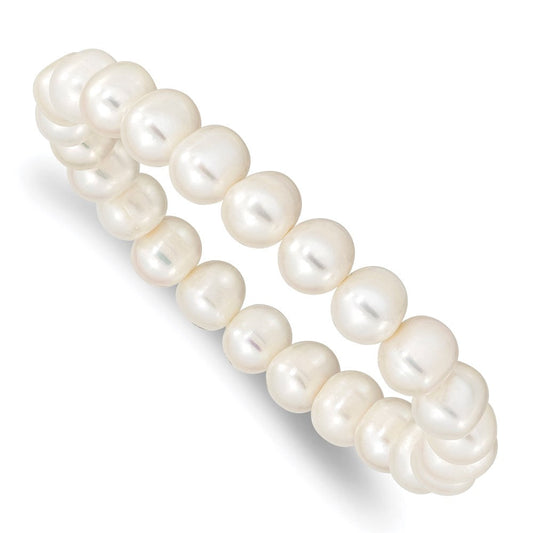 8-9mm White Near-round Freshwater Cultured Pearl Stretch Bracelet QH4595