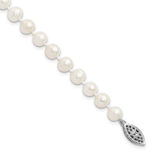 Sterling Silver Rhodium-plated 6-7mm White Near-Round Freshwater Cultured Pearl 7.25 inch Bracelet QH4726-7.25