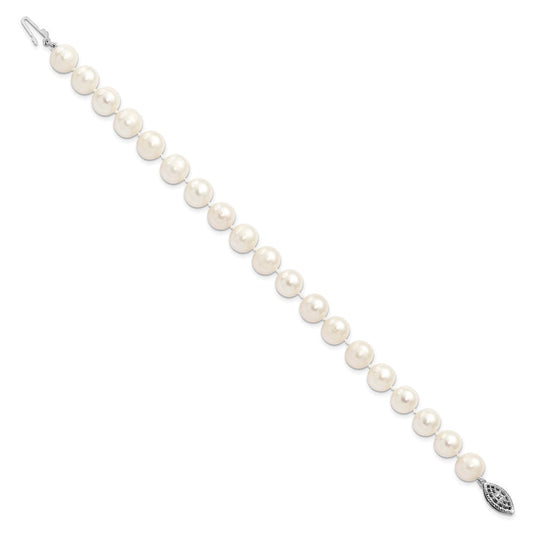 Sterling Silver Rhodium-plated 8-9mm White Near Round Freshwater Cultured Pearl 8.25 inch Bracelet QH4728-7.25