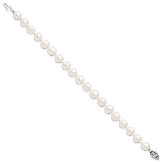 Sterling Silver Rhodium-plated 9-10mm White Near Round Freshwater Cultured Pearl 8.25 inch Bracelet QH4729-7.25