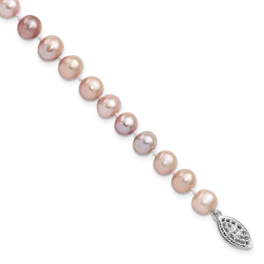 Sterling Silver Rhodium-plated 6-7mm Purple Near-Round Freshwater Cultured Pearl 7.25 inch Bracelet QH4763-7.25