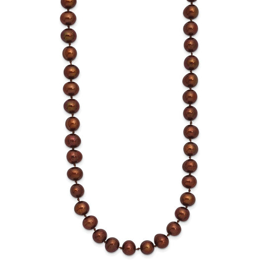 Sterling Silver Rhodium-plated 6-7mm Brown Near-Round Freshwater Cultured Pearl 20 inch NecklaceQH4817