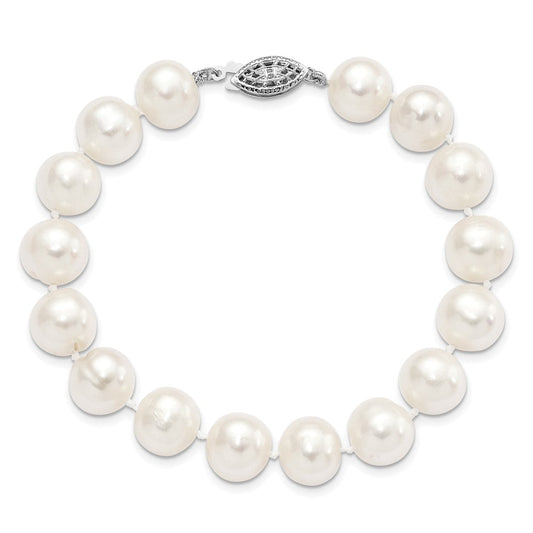 Sterling Silver Rhodium-plated 10-11mm White Near-Round Freshwater Cultured Pearl 8.25 inch Bracelet QH4828-7.25