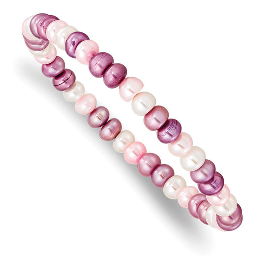 6-7mm White, Lavender and Pink Button Freshwater Cultured Pearl Stretch Bracelet QH4908