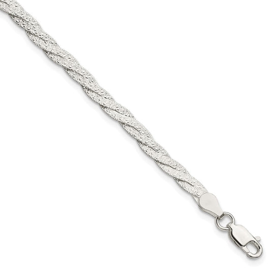 Sterling Silver Fancy Textured Reversible Braided Bracelet QH4926-7.5