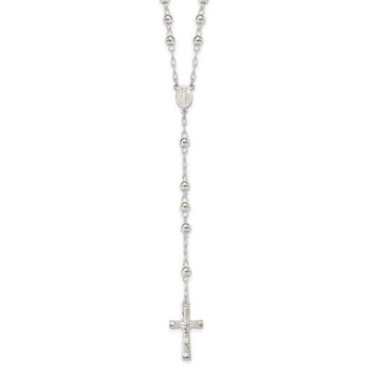 Sterling Silver Polished Rosary 26 inch Necklace QH4988