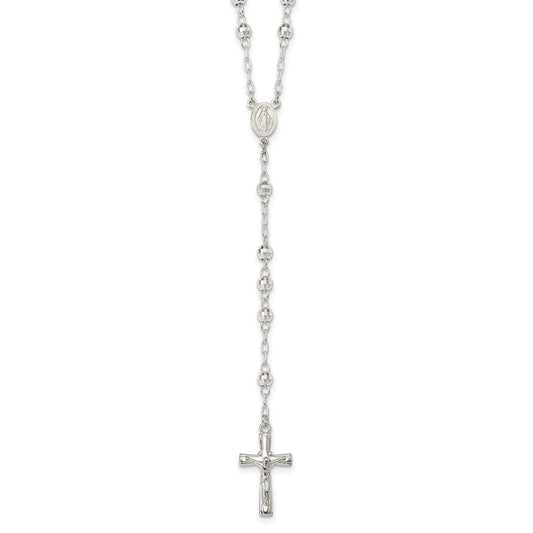 Sterling Silver Polished and Textured Bead Rosary 26 inch Necklace QH4990