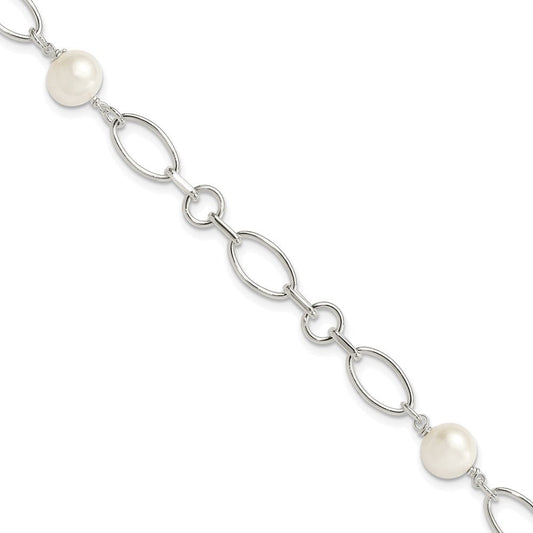 Sterling Silver Polished FW Cultured Pearl Bracelet QH5051-7.5