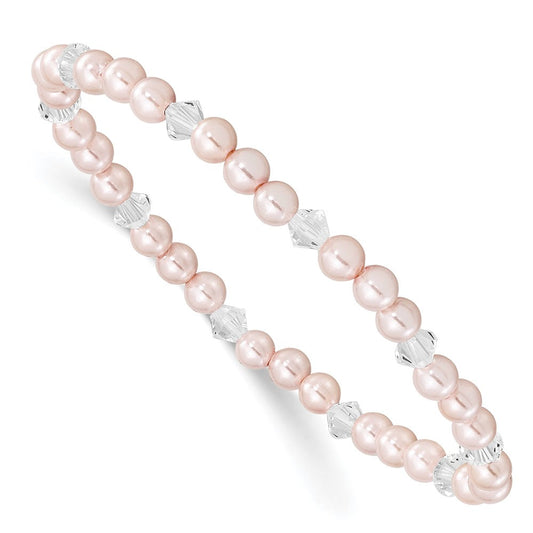 Children's 4mm Pink Shell Bead & Crystal Stretch Bracelet QH5052