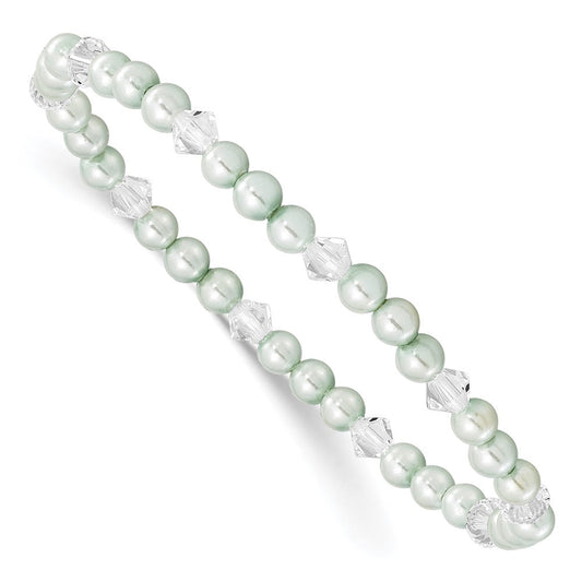 Children's 4mm Green Shell Bead & Crystal Stretch Bracelet QH5054