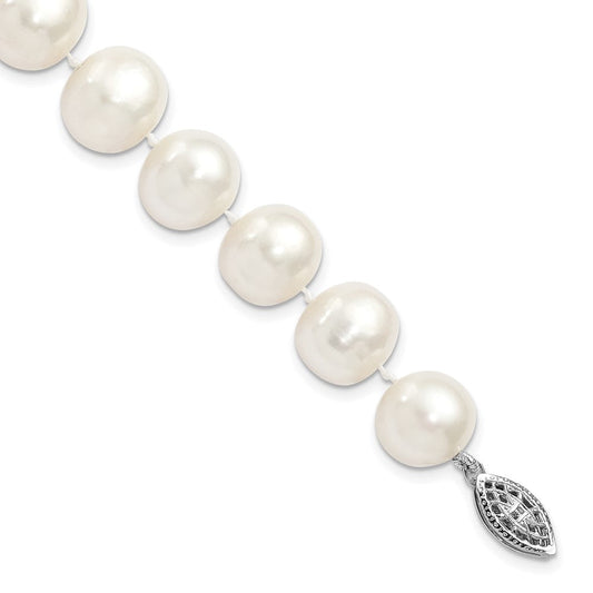 Sterling Silver Rhodium-plated 11-12mm White Near-Round Freshwater Cultured Pearl 7.25 inch Bracelet QH5151-7.25