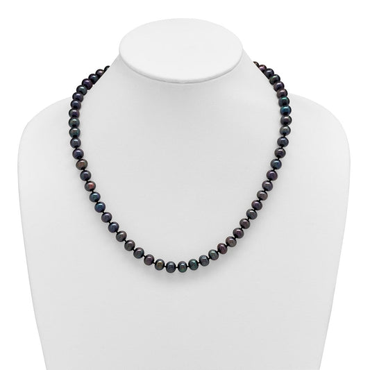 Sterling Silver Rhodium-plated 8-9mm Black Near-Round Freshwater Cultured Pearl 20 inch NecklaceQH5156