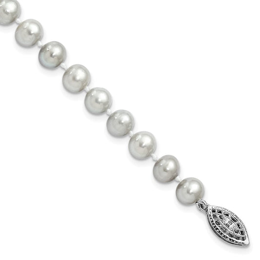 Sterling Silver Rhodium-plated 6-7mm Grey Near-Round Freshwater Cultured Pearl 7.25 inch Bracelet QH5161-7.25