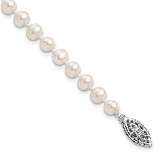 Sterling Silver Rhodium-plated 4-5mm White Near-Round Freshwater Cultured Pearl 7.25 inch Bracelet QH5311-7.25