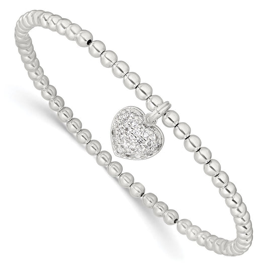 Sterling Silver CZ Heart Stretch Bracelet QH5450