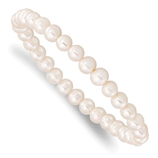 6-7mm White Semi-round Freshwater Cultured Pearl Stretch Bracelet QH5623