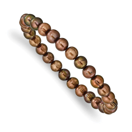 6-7mm Brown Semi-round Freshwater Cultured Pearl Stretch Bracelet QH5639