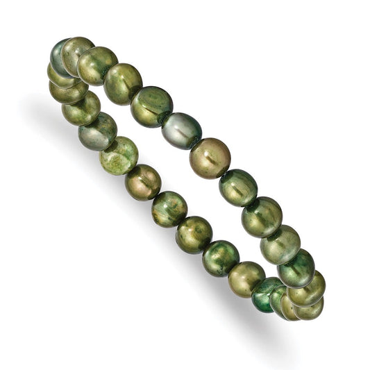 6-7mm Green Semi-round Freshwater Cultured Pearl Stretch Bracelet QH5640
