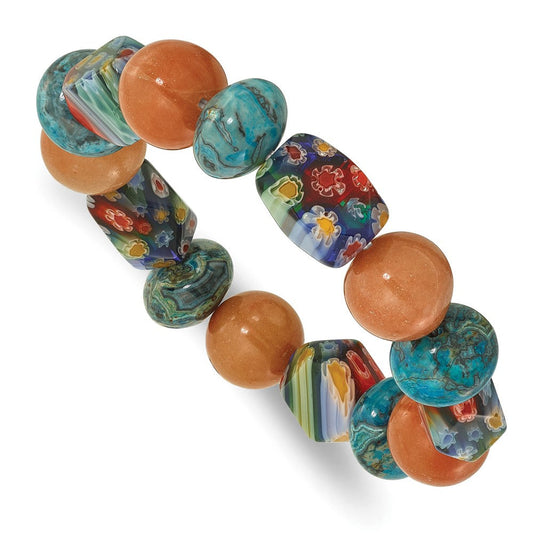 Aventurine, Agate and Kangsai Glass Beaded Stretch Bracelet QH5746