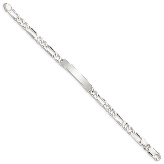 Sterling Silver 8inch Polished Engraveable Figaro Link ID Bracelet QID107-7
