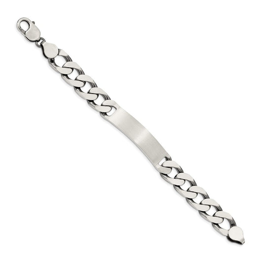 Sterling Silver 8.5inch Engraveable Antiqued Curb Link ID Bracelet QID123-7.5