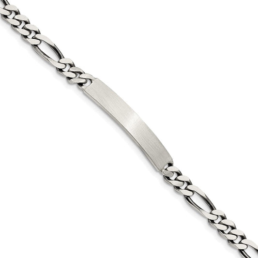 Sterling Silver 7inch Engraveable Antiqued Figaro Link ID Bracelet QID124-7