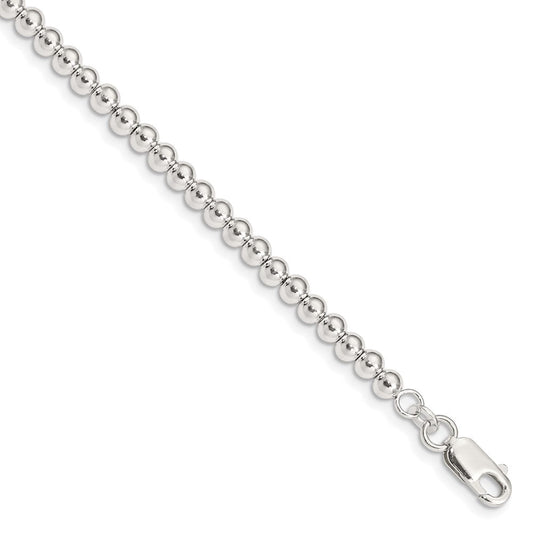 Sterling Silver Polished Beaded Chain with 1in Ext. Children's Bracelet QID164