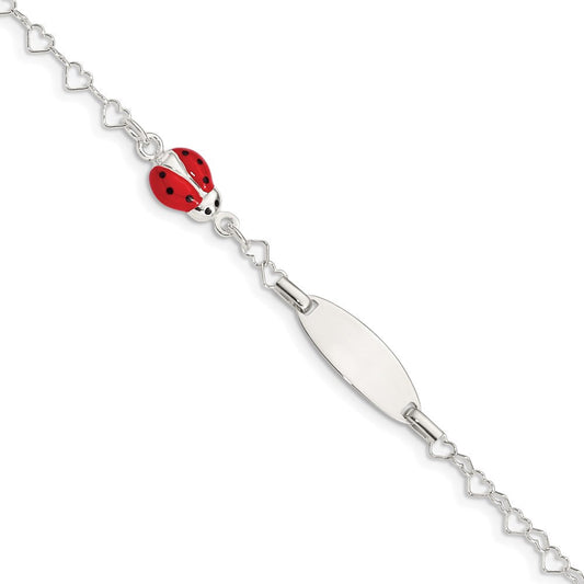 Sterling Silver Polished Lady Bug Baby Engraveable ID Bracelet QID172-6