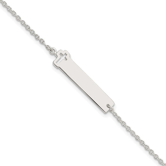 Sterling Silver Polished Cross ID 7in Bracelet QID228-7