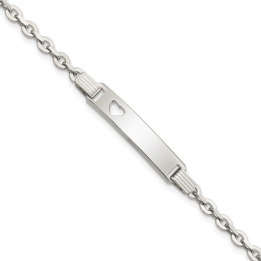 Sterling Silver Polished ID W/Heart Bracelet QID229-7.5